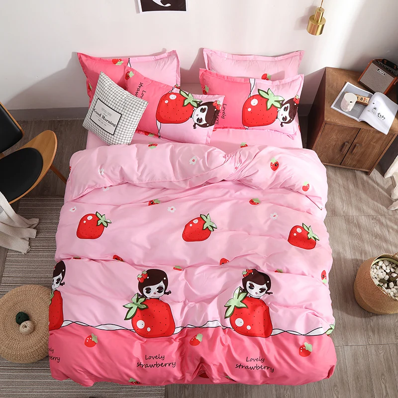 Pink Double Bed Winter Thickening Letter Dream Duvet Cover+ Bed Flat Sheet+ Pillow Case Twin Full Queen King size