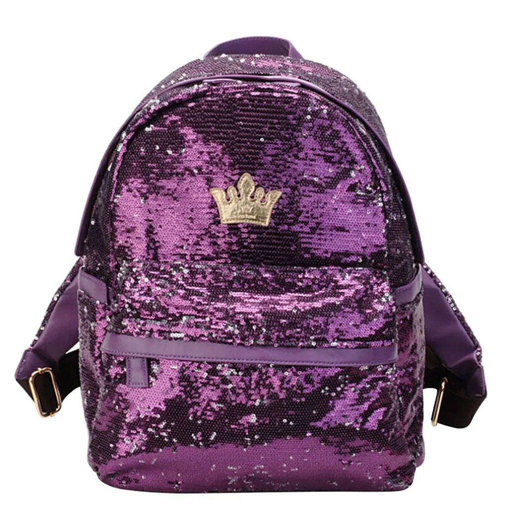 Школьные сумки для девочек-подростков, модная уличная дорожная сумка, корона, блестки, красочные рюкзаки, женские блестящие рюкзаки, plecak Damski - Цвет: Фиолетовый