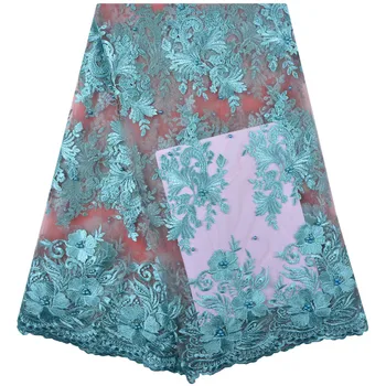 

Best Selling French Lace Fabric With Beads Mesh Tulle High Quality Nigerian Lace Fabrics For Wedding Dress 2018 5 Yard/Lot 1281