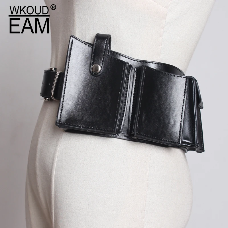 Женская Асимметричная мини-сумка WKOUD EAM черная из искусственной кожи с разрезом