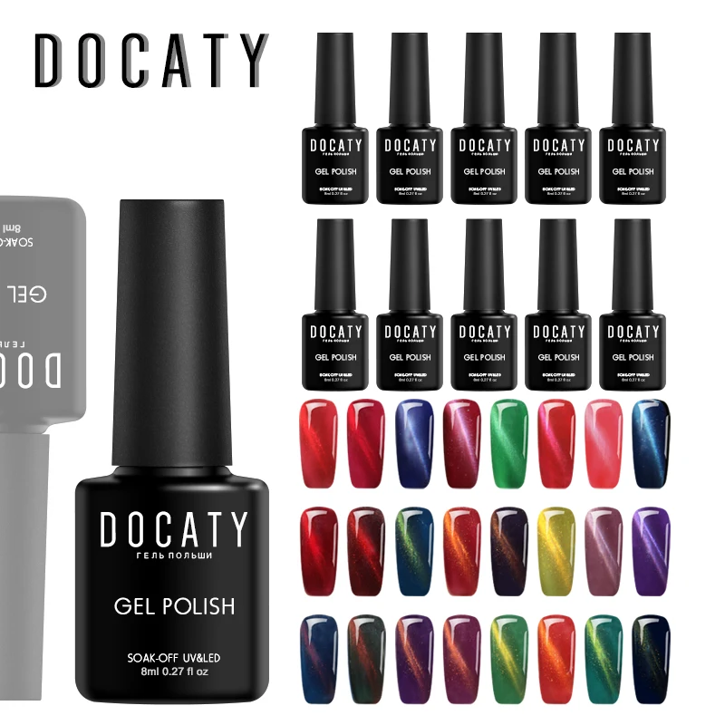 

Docaty Lucky Magnetic UV 3d Gel Varnish Cat Eyes Nail Art Long Lasting Glitter Nail Gel Polish 8ML Semi Permanent Poly Gel