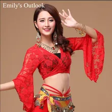 13 цветов, Женский Бандаж для танца живота с длинным рукавом, кружевной костюм, сексуальный топ Choli с v-образным вырезом, красный, черный, розовый