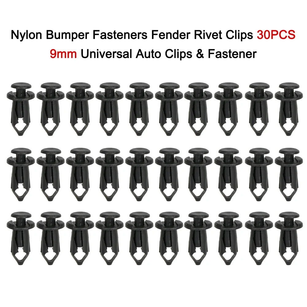 

Nylon Bumper Fasteners Fender Rivet Clips 30PCS 9mm Universal Auto Clips Fastener for Bumper Fender Clips Replacement Rivet Clip