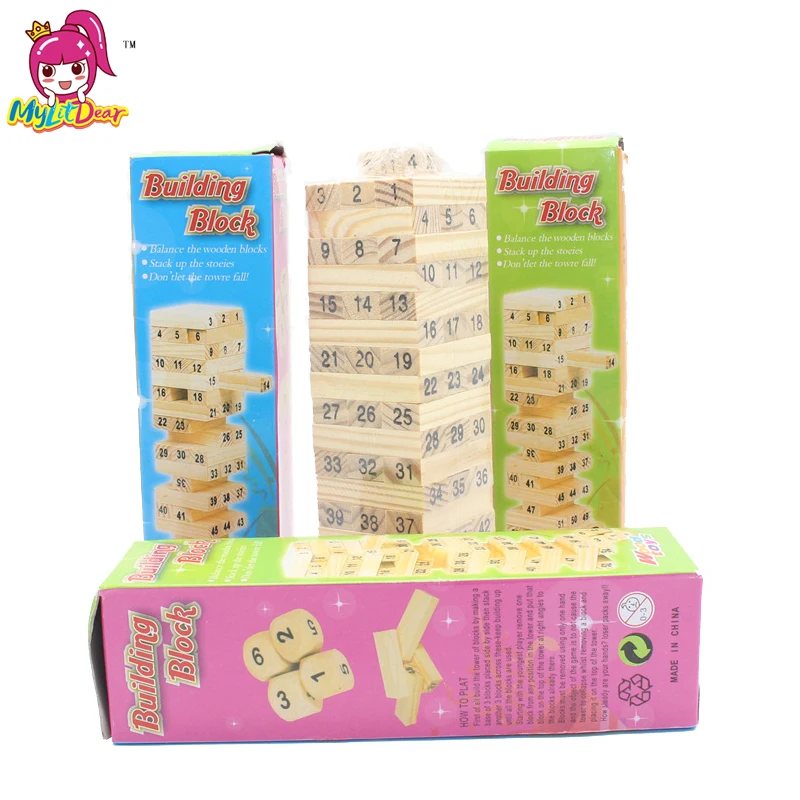 

New Wooden Tower Wood Building Blocks Toy Domino 54 +4pcs Dice Stacker Extract Building Educational Jenga Game Gift For Children