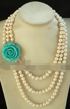 

wholesale 3rows freshwater pearl near round 8-9mm necklace 17-20" beads gift