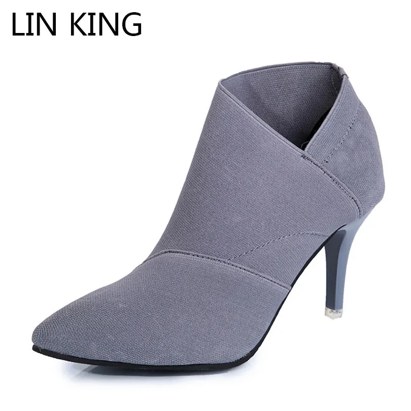 

LIN KING Pointed Toe High Heels Women Boots Spring Autumn Casual Female Ankle Boots Fashion Slip On Ladies Outwear Martin Boots