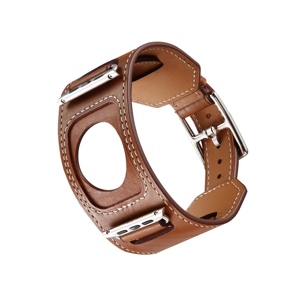 

Genuine leather Cuff Bracelet strap for apple watch hermes 4 44mm 40mm iwatch band 4 Wrist watchband metal classic buckle