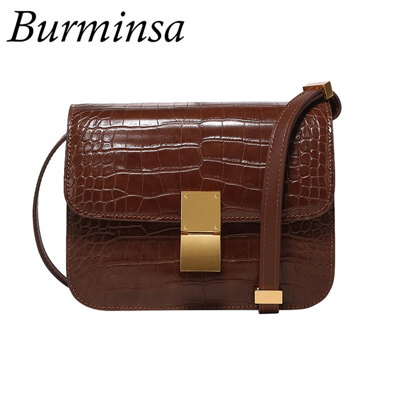 

Burminsa Vintage Crocodile Box Women Crossbody Bags Lock Small Ladies Hand Bags Designer Female Shoulder Messenger Bags New 2019