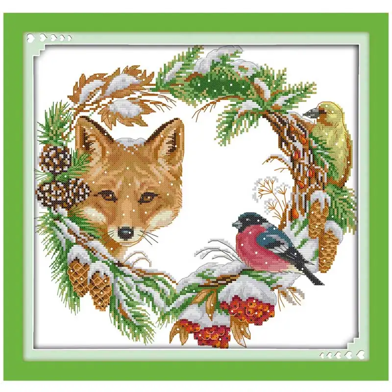 

The fox and the garland counted printed on the canvas DMC 11CT 14CT DIY kits Cross Stitch embroidery needlework Sets handmad