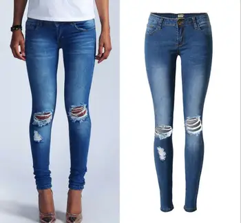 

2018 New Ripped Boyfriend Jeans For Women Jeans Pants Women Mid-Waist Holes Denim Jeans Female Pants