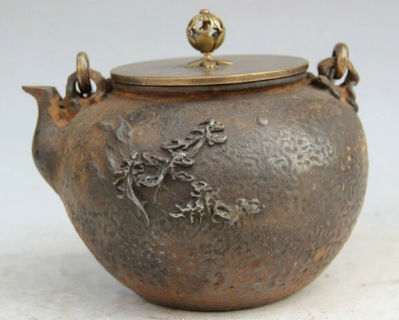 

JP S0524 9" Old Japanese iron people man stoup Portable Kettle Water Wine Tea Pot Flagon