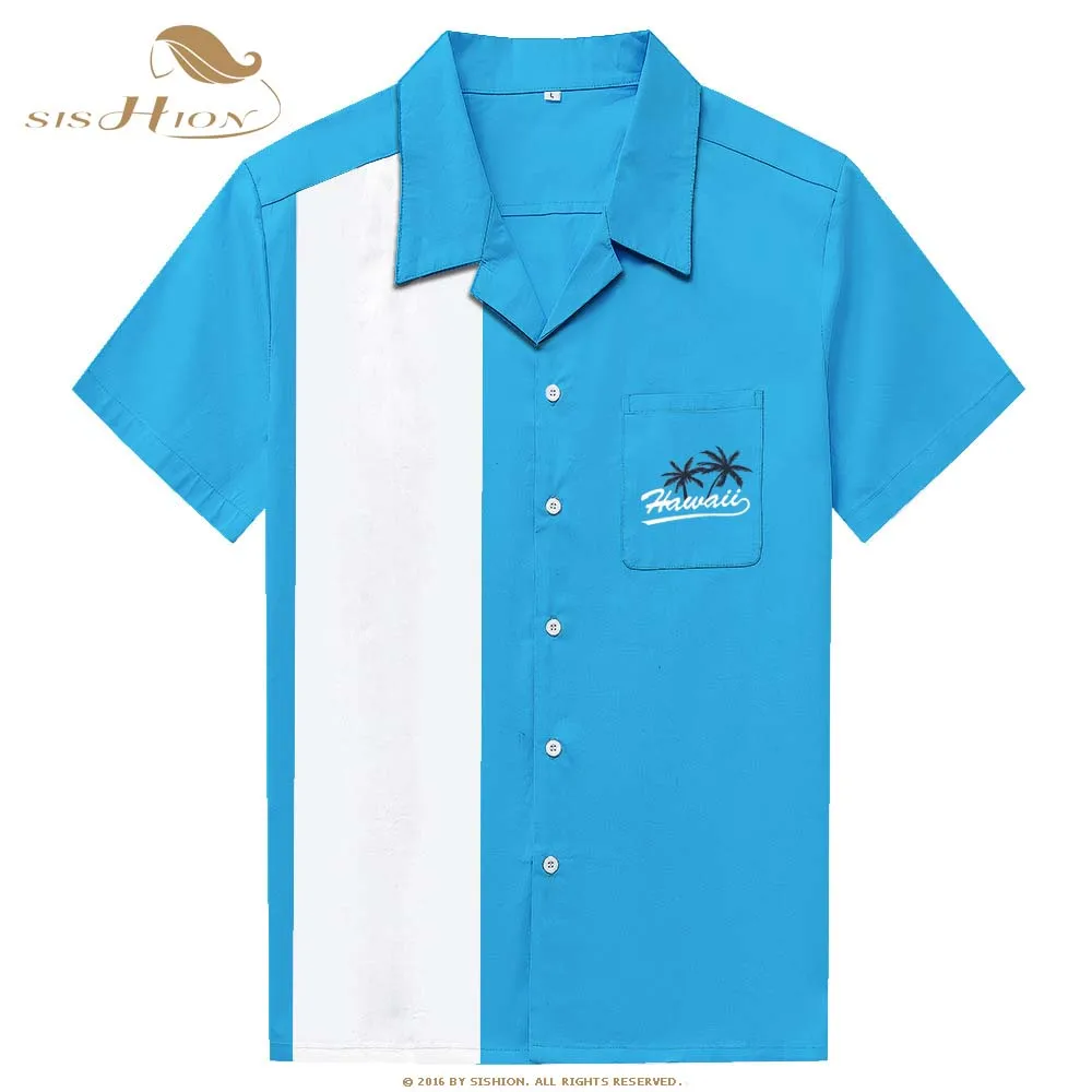 

SISHION 2019 Men Summer Hawaiian Shirt ST126 Embroidery Vintage Retro Cotton Short Sleeve Light Blue Shirts camisas