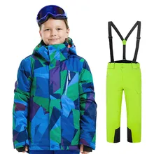 Открытый лыжный костюм для мальчиков и девочек ветроустойчивый Влагоустойчивый термический Камуфляжный детский лыжный костюм с принтом