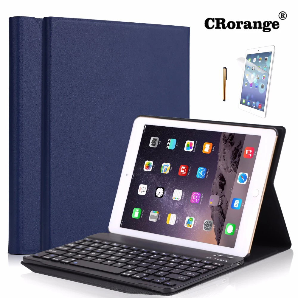 

CR Portable Leather Case For New iPad 2017 9.7 inch Cover Wireless Aluminum Alloy Bluetooth Keyboard for iPad 9.7 inch 2018