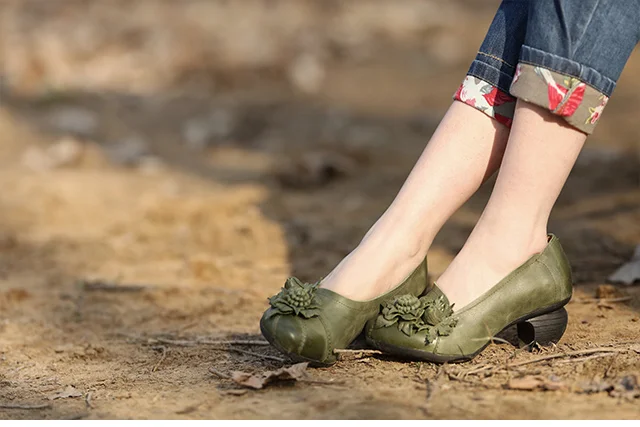 Tayunxing удобная женская обувь весенняя и осенняя обувь ручной работы женские туфли-лодочки из натуральной кожи на среднем каблуке из овечьей кожи в стиле ретро без застежки на среднем каблуке 216-18
