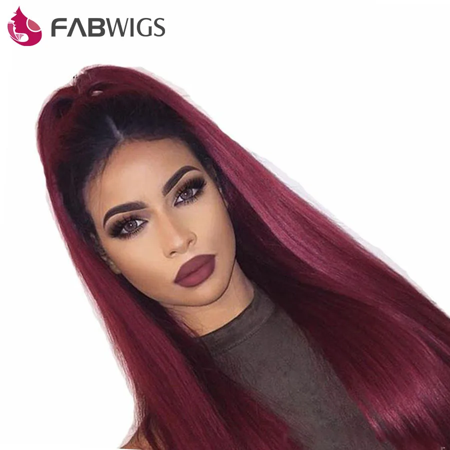 Fabwigs Ombre Hair 1b Burgundy Lace Front Human Hair Wigs With
