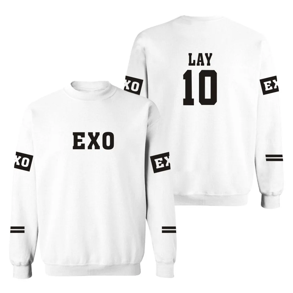 White 10 LAY WEJNXIN EXO Kpop толстовки для женщин и мужчин пуловер свитер имя члена альбом Письмо печати Exo пара спортивный костюм Бесплатный подарок - Цвет: White 10 LAY