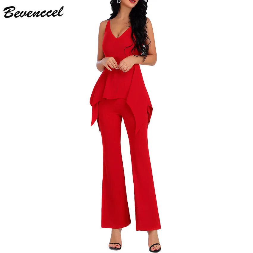 

Bevenccel 2019 New Elegant Women Jumpsuit Sexy Sleeveless V Neck Ruffles Slim Bodycon Evening Party Bodysuits