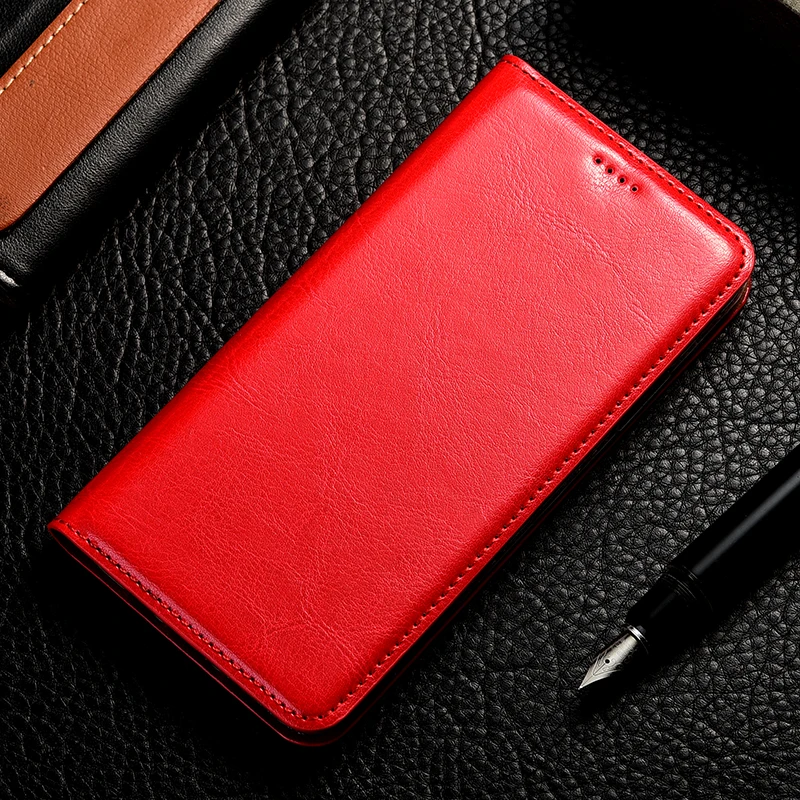 Чехол из натуральной кожи Crazy Horse для Samsung Galaxy S6 S7 S8 S9 S10 S10e Edge Plus Note 8 9 10 Plus откидная крышка кожаный чехол - Цвет: Red