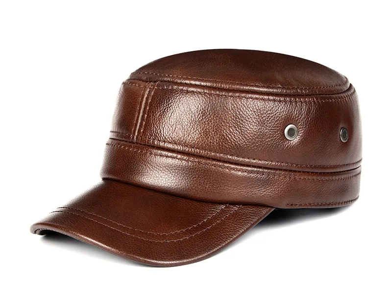 Мужская бейсбольная Кепка из натуральной кожи с плоским верхом, Мужская теплая уличная кожаная шляпа с защитой ушей, мужские модные высококачественные шапки H6953