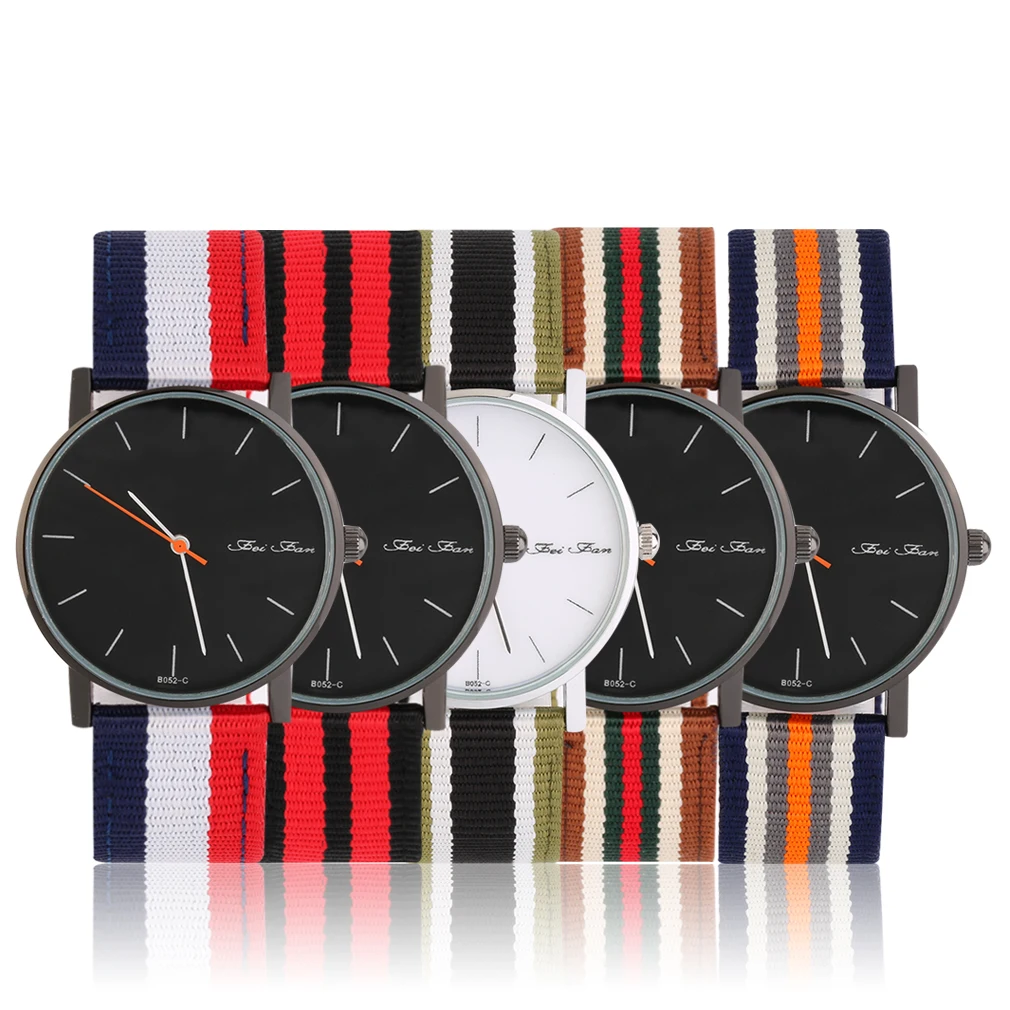 Women Men Unisex Cloth Nylon Band Wrist Watch Adjustable Relojes Mujer