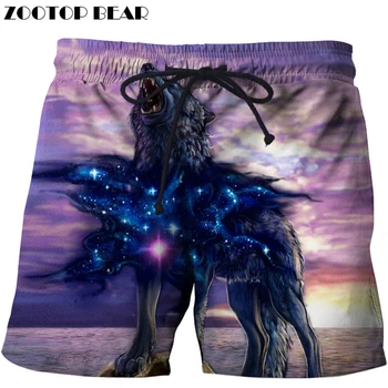 

2018 New Mens 3D Shorts Power Wolf Printed Board Shorts Funny Beach Elastic Wasit Shorts Homme Male Clothing Drop Shipping