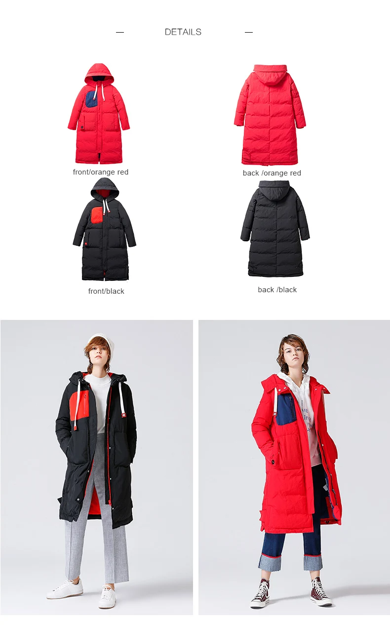 Toyouth, зимние теплые парки, Женская куртка, большой карман, пэчворк, длинный рукав, с капюшоном, парки, женская зимняя верхняя одежда, длинная куртка, пальто
