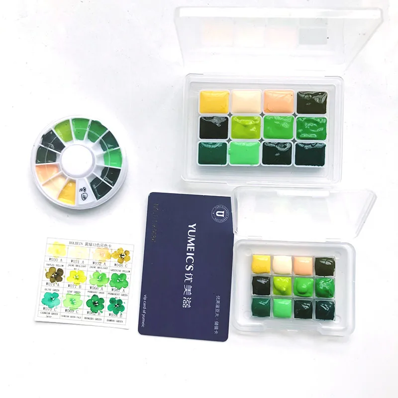 

Hb Green 12 Color Holbain Forest Watercolor Pigments Partition Disc 0.5 Ml 1.5 Ml 2 Ml