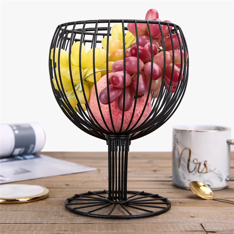 

Creative Wine Glass Wrought Iron Snack Storage Basket Snack Tray Dessert Fruit Basket for Home Table Decor Party Fruit Tray 9M25