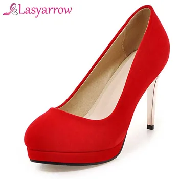 

Lasyarrow Women Pumps Plus Size 32-43 Fashion Elegant Round Toe High Heels Wedding Lady Woman Shoes Black Red Bridal Shoes Q047