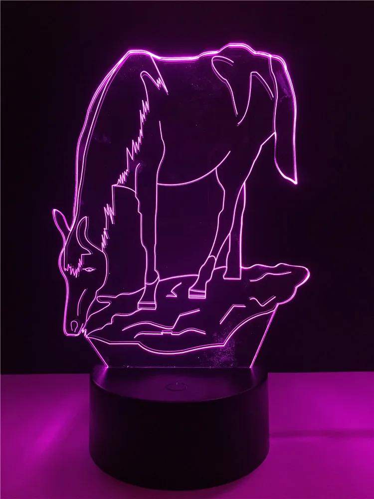 Cute Animal Horse 3D Lamp Lighting LED USB RGB Mood Night Light Multicolor Touch o Remote Luminaria Change Table Desk Decorative
