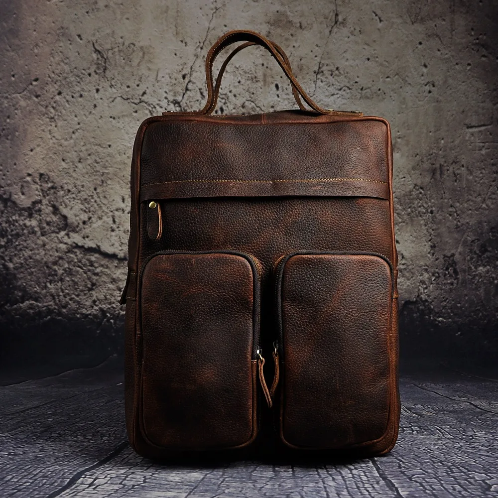 Original Leather Heavy Duty Large Design Men Travel Casual Backpack Daypack Rucksack Fashion College School Book Laptop Bag 2107