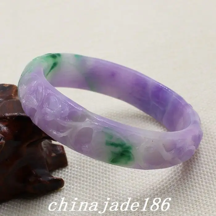 

61mm Chinese Hand-carved Lavender Purple Green stoneite stone Bracelet Bangle 1535