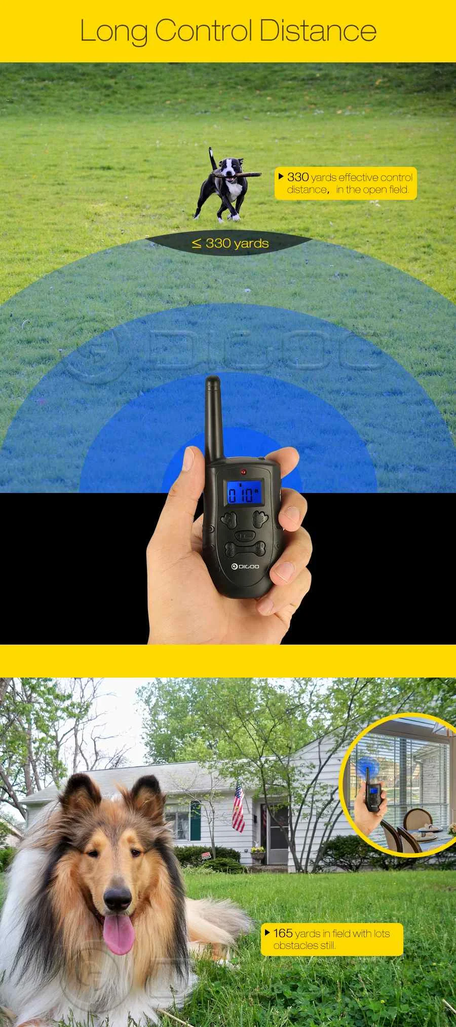 Digoo DG-PPT1 Rechargeable Trainer Waterproof Stop Barking Collars Remote Dog Training Collar