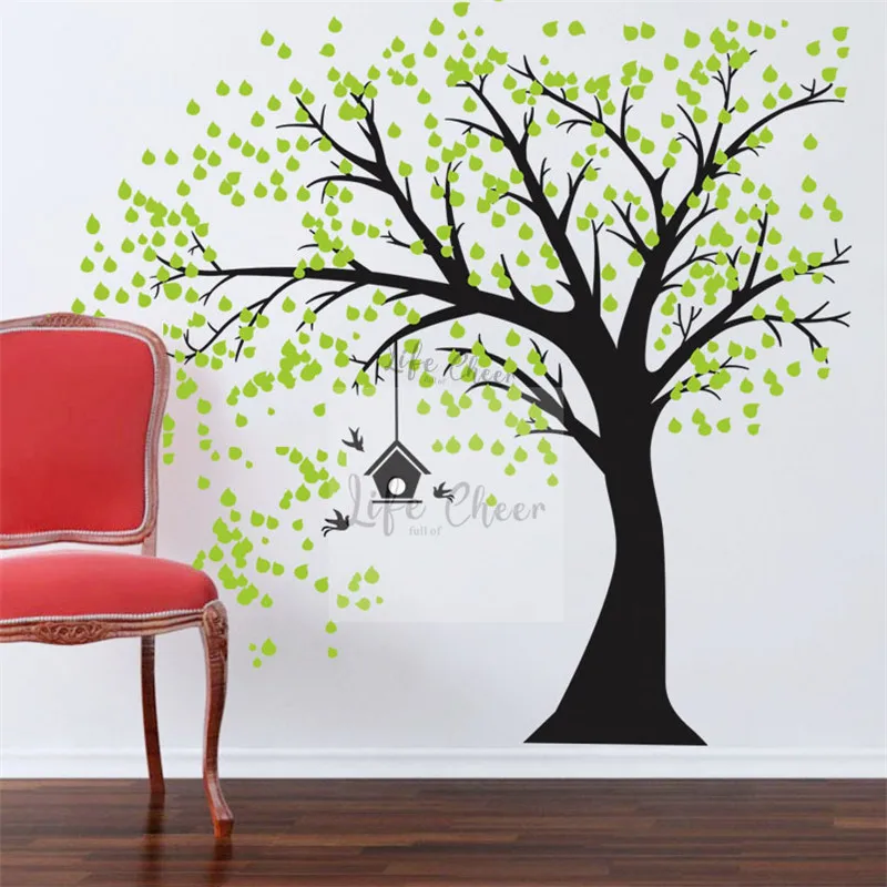 

Tree With Leaves Vinyl Wall Sticker Home Interior Decoration Large Size Tree Wall Decal Birds Nest Style Wall Vinyl Mural AC209