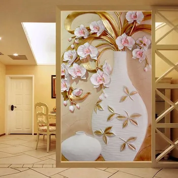 

Large Flower Vase Mural Customized Size 3D Relief Wallpaper For Living Room Modern Simple Decor Entrance Corridor Wall Covering