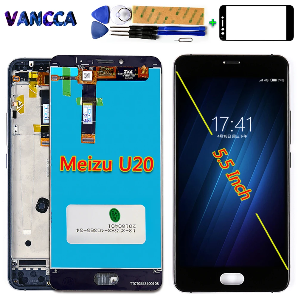 

AAA quality LCD Display Touch Screen Digitizer Assembly For Meizu U20 5.5 inch Black White 1920*1080 Frame with Glass film Tools