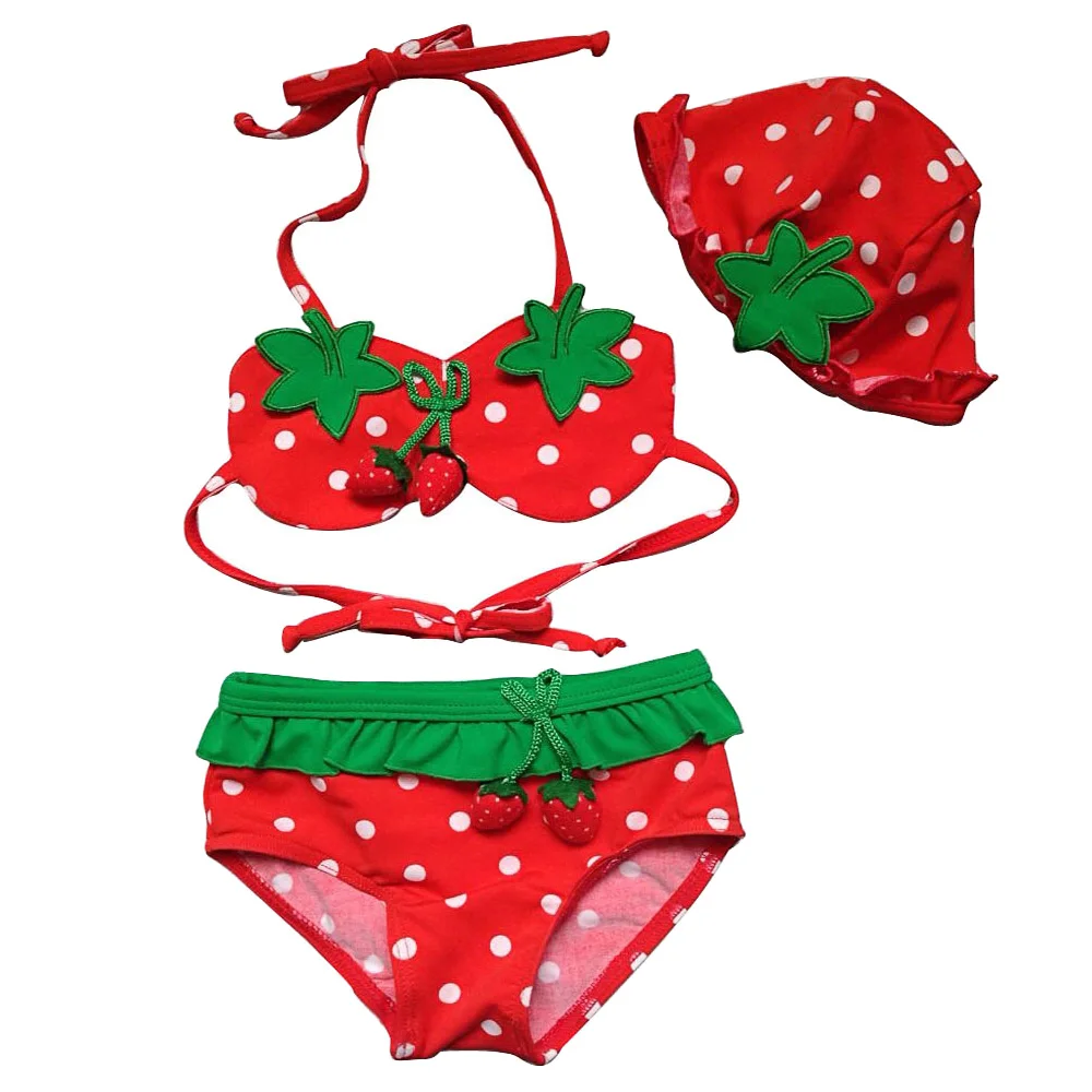 Fashion Bayi Girls Tankini Bikini Swimwear Set Strawberry Pola Backless Sleeveless Top Bawah Split Swimsuit Beachwear Bathing Suit dengan Hat untuk 100-110 Cm/3.28-3.61ft Tinggi 49lb/22226.03g Berat Anak Ukuran XL-Intl