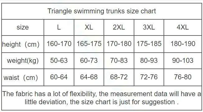 Size Chart For Swim Trunks