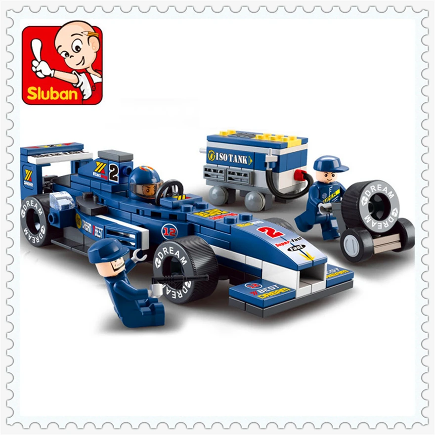 

196Pcs Blue Formula Racing Car Model Building Block Toys SLUBAN 0351 Figure Gift For Children Compatible Legoe