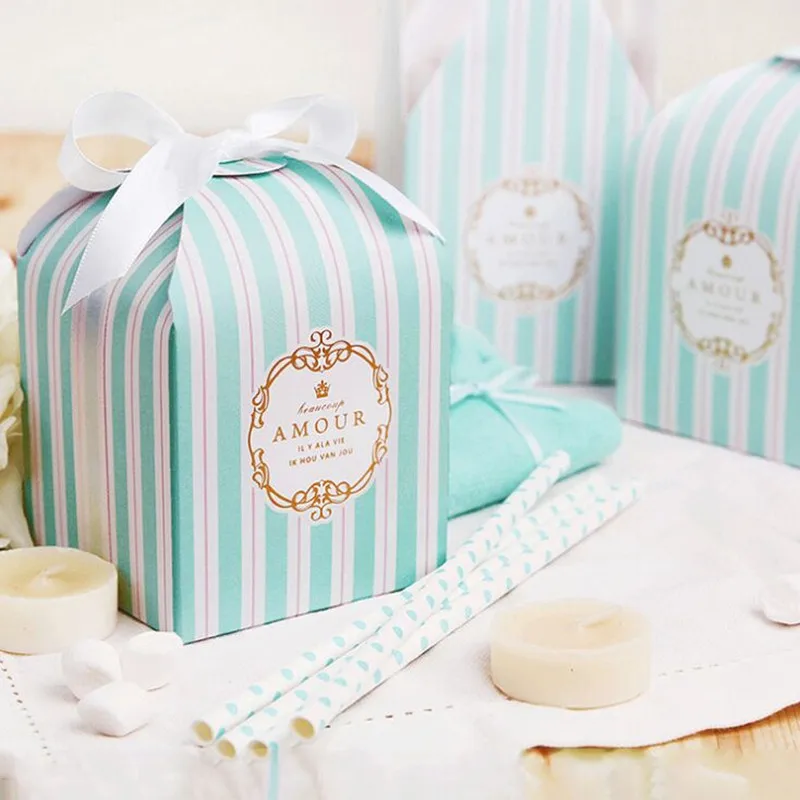 DIY 50 шт/100 шт 10,5x8x8 см amour синие и белые полосатые подарочные коробки оптом для выпечки печенья упаковочные картонные коробки коробка для