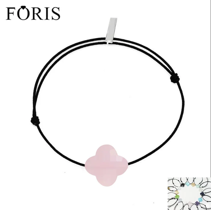 FORIS брендовые ювелирные изделия ручной работы 925 пробы серебряный черный веревочки четыре листа клевера кристалл браслеты для девочек ребенок PB021