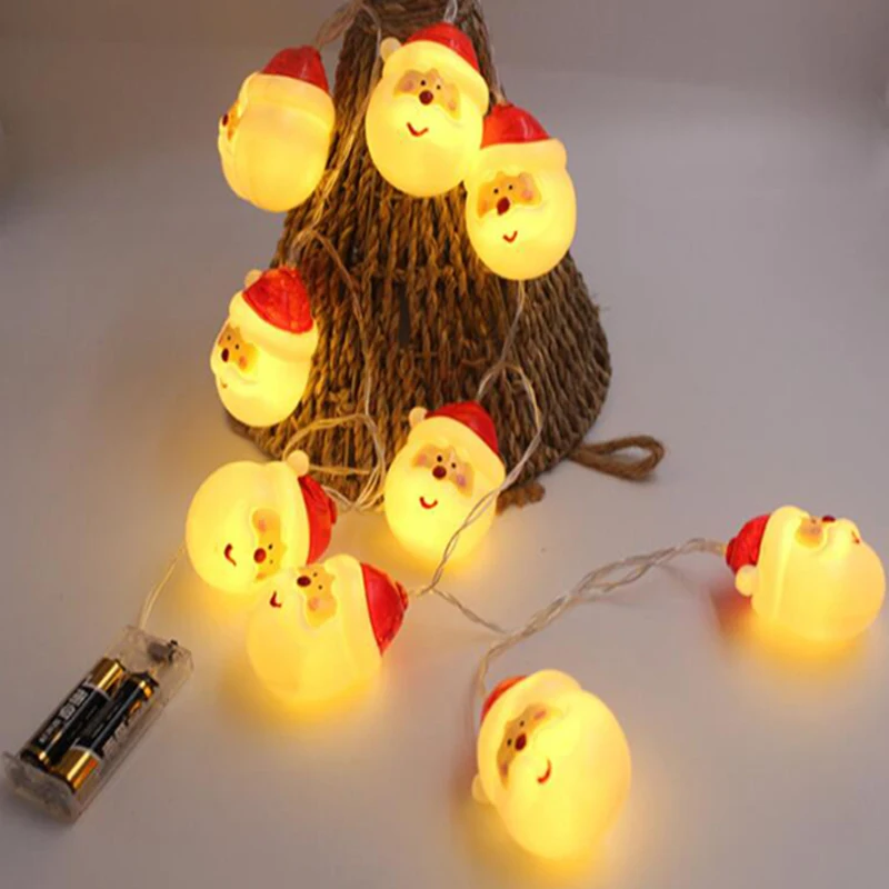 Light String Bulb Christmas Lights 10 Led Santa Claus Head 1.5M Battery Fairy Light Strings For Wedding Party Decoration  (8)