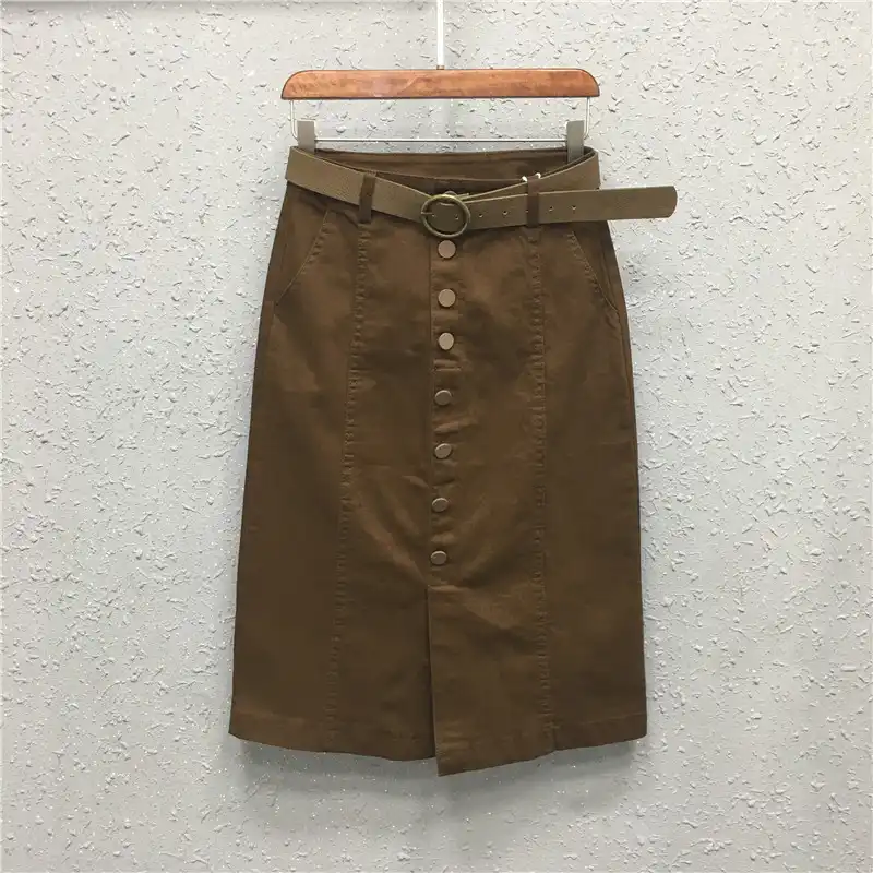 khaki jean skirt