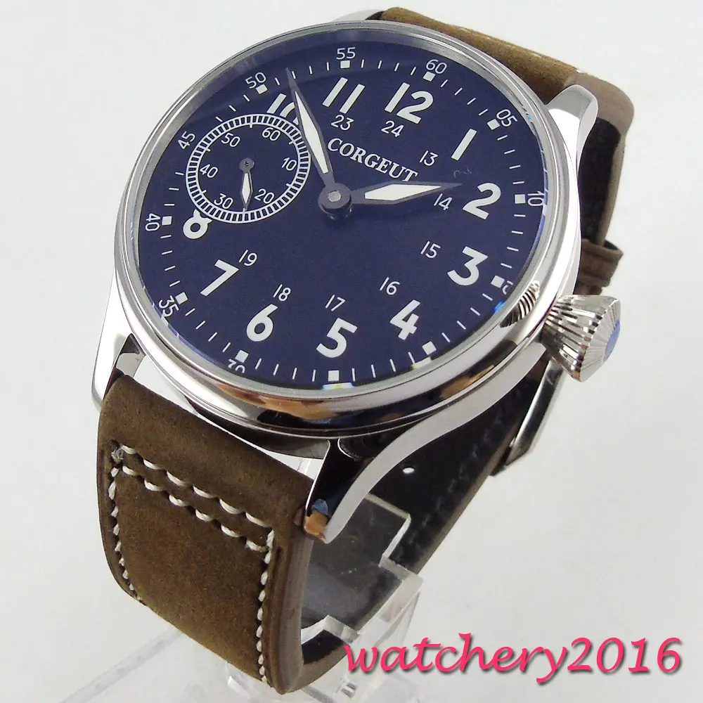 

Newest Hot top brand Luxury 44mm corgeut blue dial Mechanical Hand Wind 17 jewels 6497 Movement Men's Wristwatches