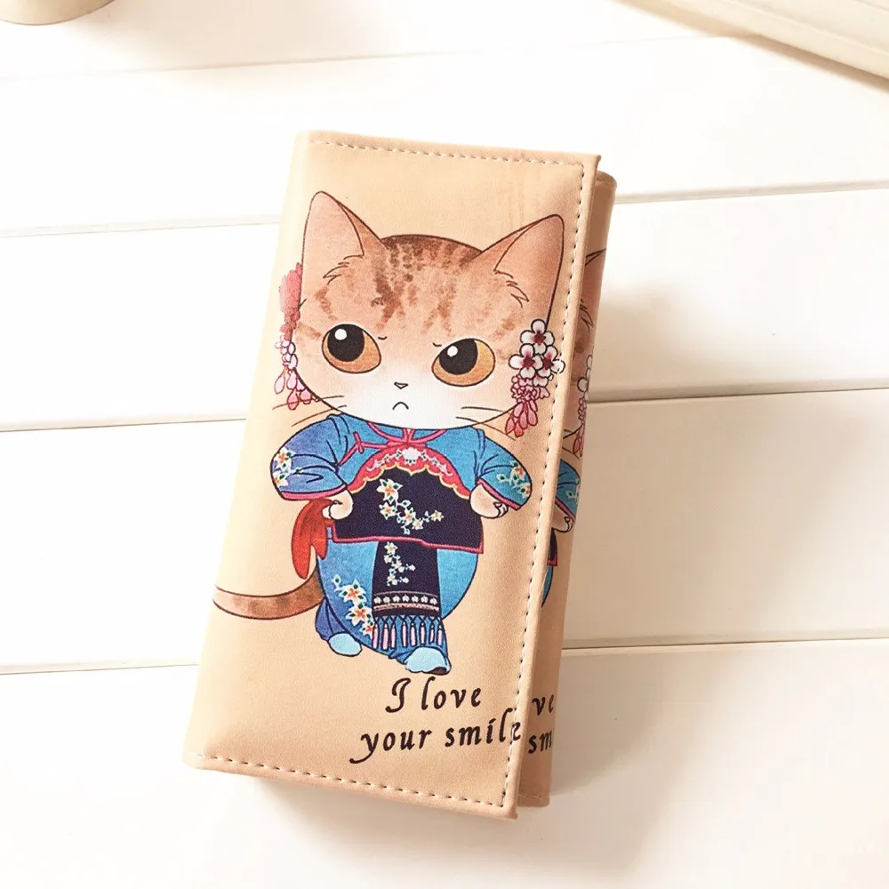 

2016 New Fashion Women Wallet Cartoon Cat Pattern Coin Purse Long Wallet Handbag Casual Card Cash Clutch Bag Girls Ladies