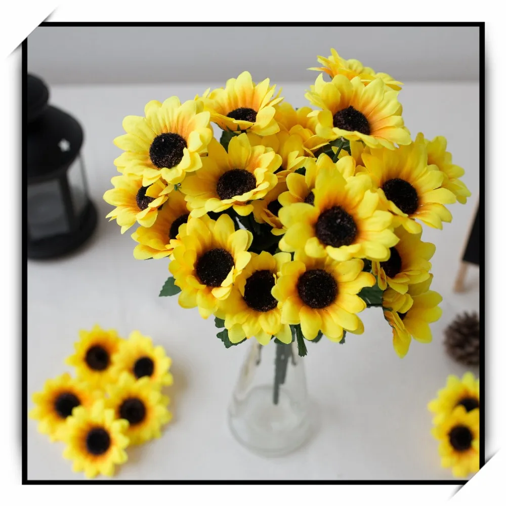 7 head Artificial flowers high quality silk sunflower wedding floral bouquet home party decor fake flower photo props