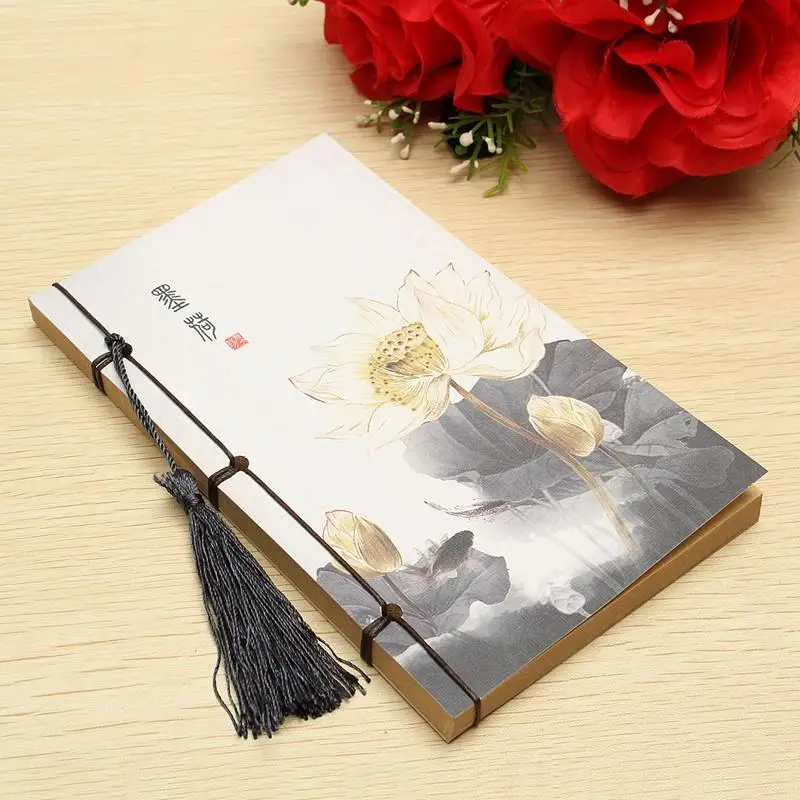 Páginas em Branco Caderno do Vintage com Borla Criativo Novo Estilo Chinês Lótus Notepad Planner 17 11 cm Kraft