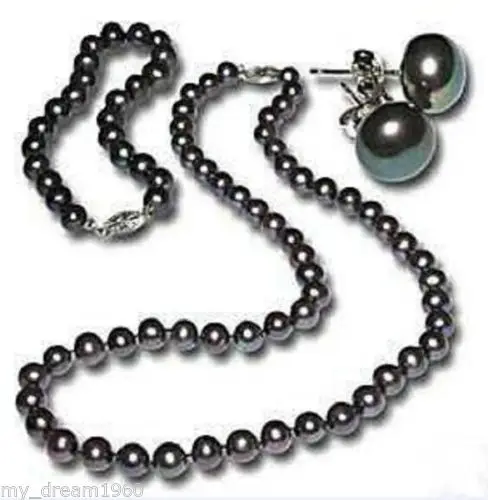 

Hot sale new Style >>>>Genuine 7-8MM Black Freshwater Cultured Pearl Necklace Bracelet Earring Set