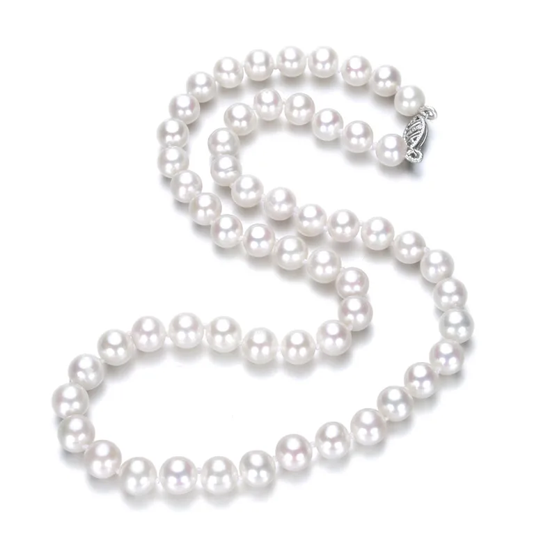 

SNH Special offer white color 925silver 7-8MM full round AA grade White Freshwater Pearl Choker Necklace for Women